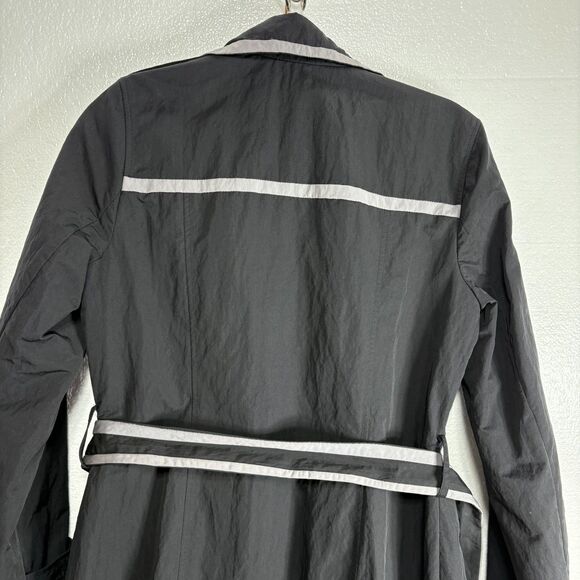 Apostrophe Womens Trench Rain Coat Double Breasted Size Medium Black with Belt - Picture 9 of 16